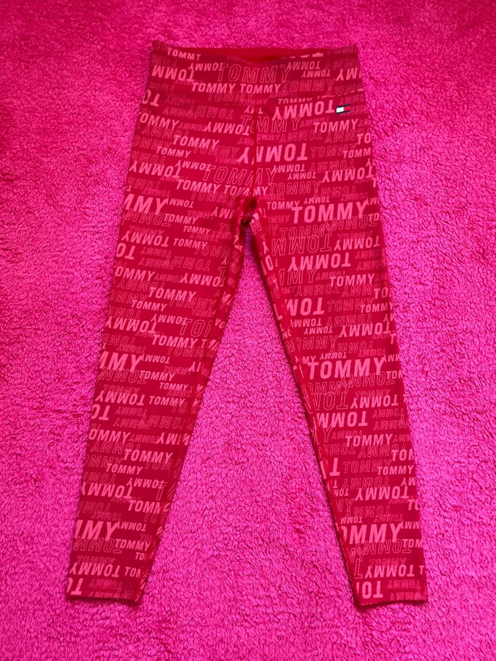 Tommy Hilfiger Red Logo All Over Compression Leggings Medium